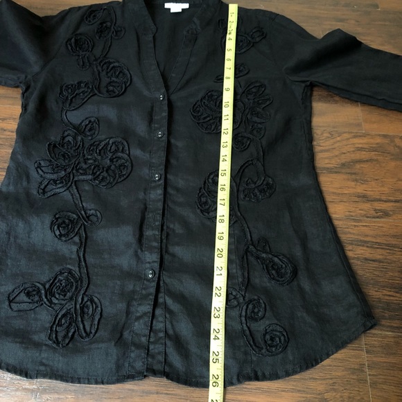 Charter Club women’s black linen blouse floral sz6 - Picture 7 of 8